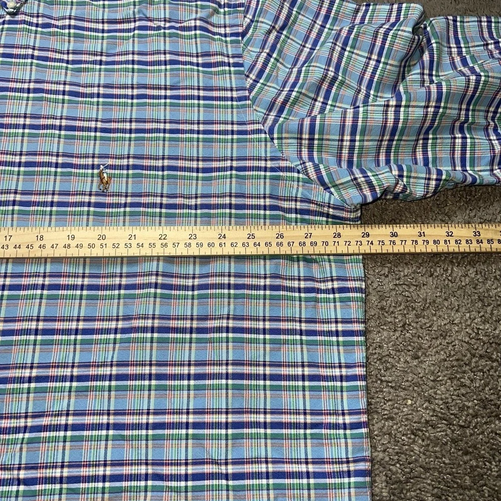 Polo Ralph Lauren Blue Plaid Button Up Shirt 2XLT Lng Sleeve‎ Oxford Pony
